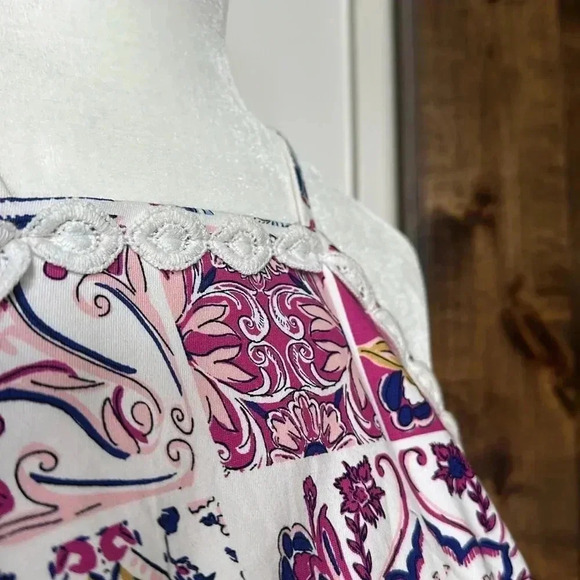 Crown Ivy Cotton Stretch Multi Colored White Eyelet Trim Sheath Dress Sz 12 - Picture 13 of 14